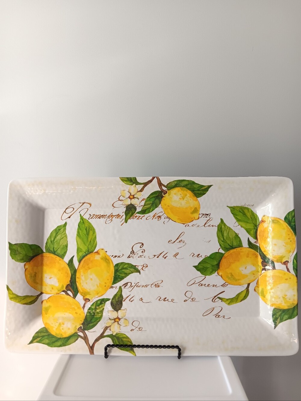 Nicole Miller Home Lemon Fruit Serving Tray Melamine White Yellow Green 21.5" - Picture 8 of 11